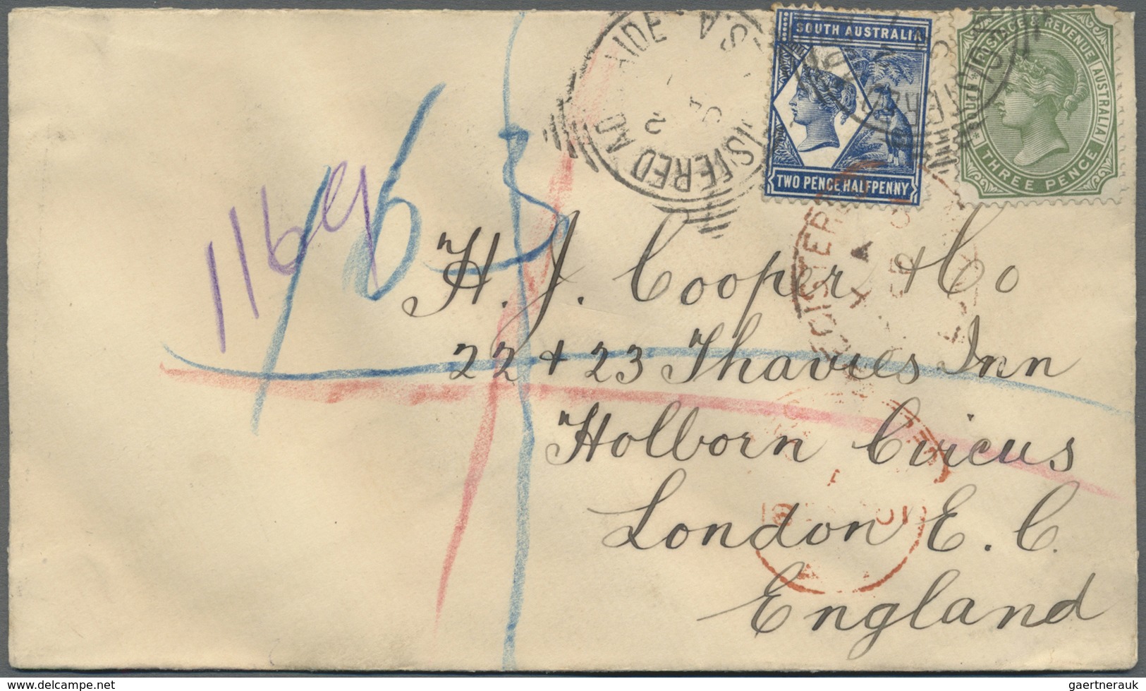 Br Südaustralien: 1889/1901 (ca.), 12 Covers To England With Some Interesting Frankings And Postmarks I - Lettres & Documents