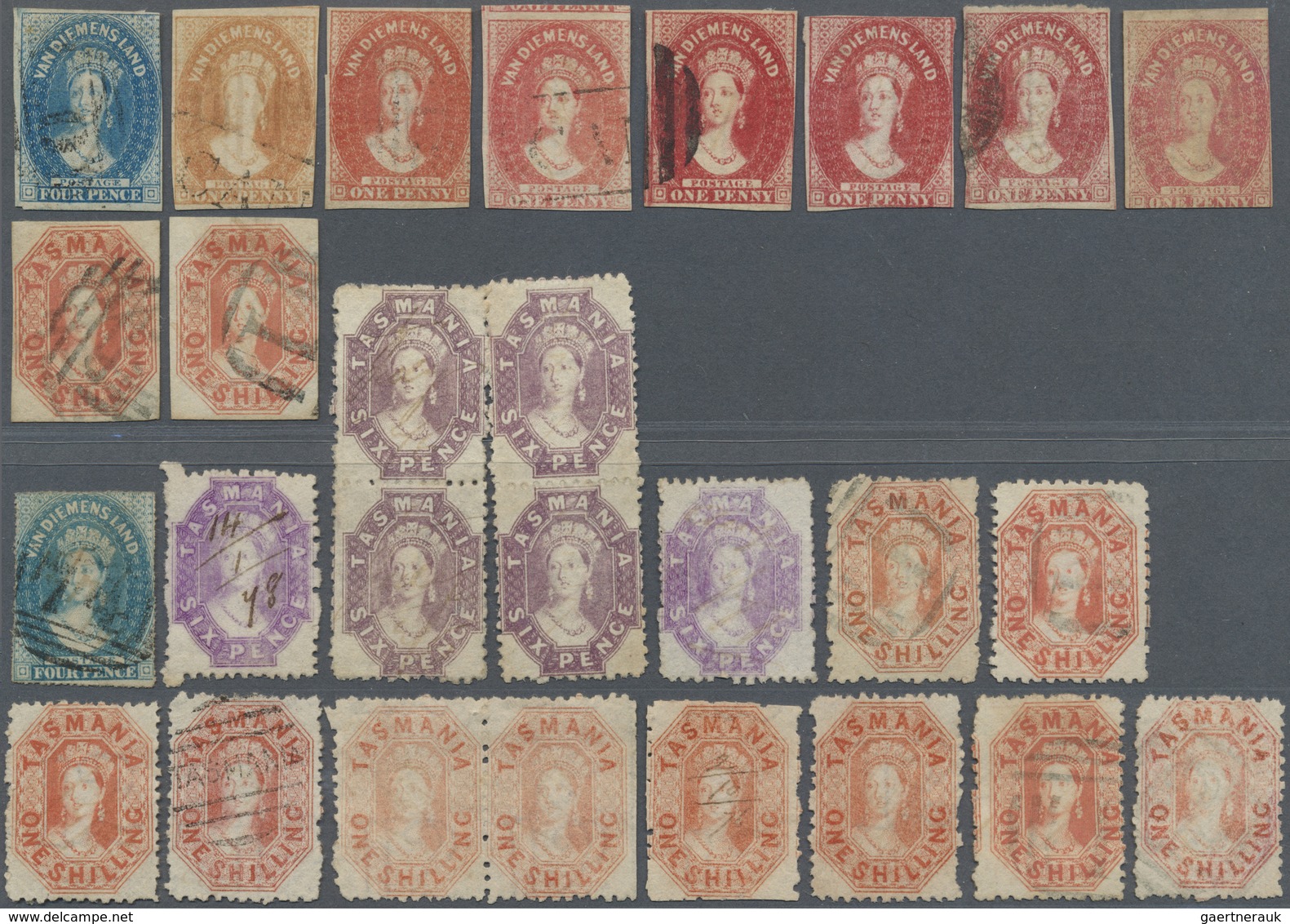 O/*/(*) Tasmanien: 1855-1900's: Collection Of Mint And Used Stamps Including 27 QV Stamps (10 Imperf, Three - Lettres & Documents