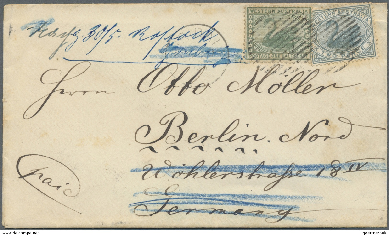 GA/Br/ Westaustralien: 1890/1905 (ca.), group of 17 entires: eight unused stationeries, five commercially u