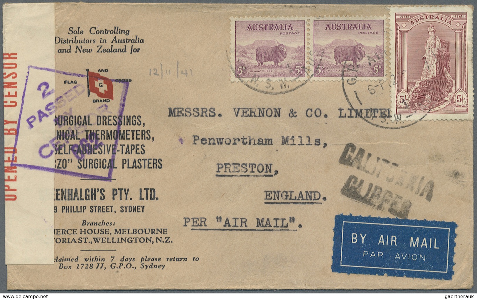 Br/GA Australien: 1910/1942, Australia/NZ, group of 20 better entires, registered, censored and airmail, P