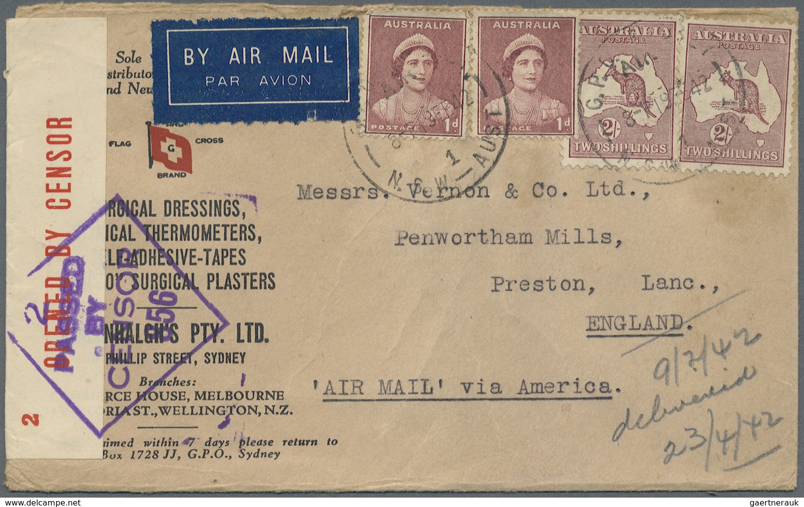 Br/GA Australien: 1910/1942, Australia/NZ, group of 20 better entires, registered, censored and airmail, P