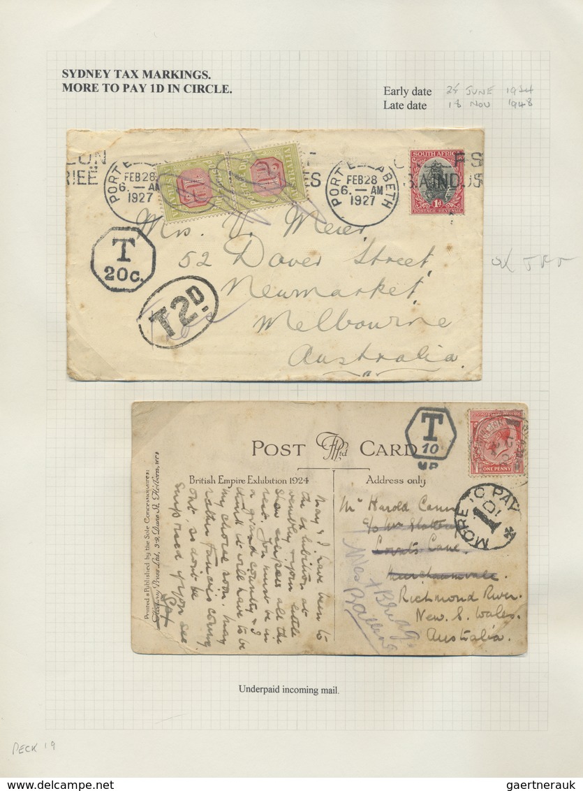 Br Australien: 1922/1951, 13 Items Incoming Mail To Australia On Exhibition Leaves With "Tax"-cancellat - Autres & Non Classés