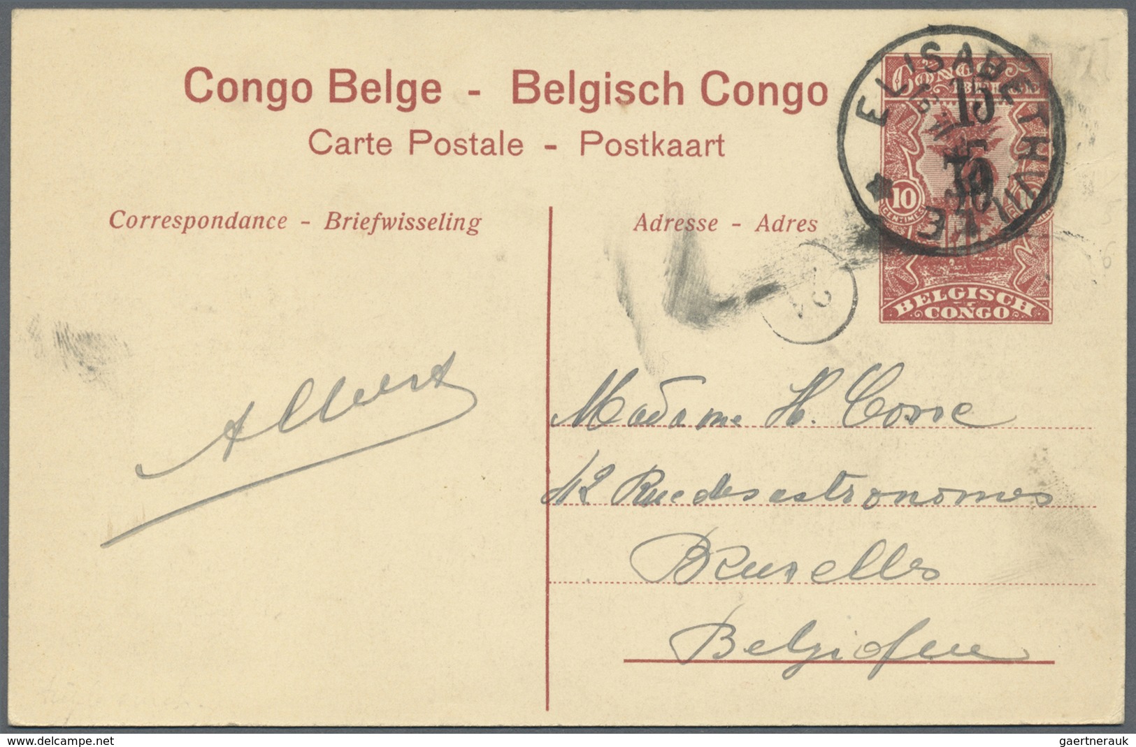 GA Belgisch-Kongo: 1921, Stationery Card 15/30 On 10c. Red, Lot Of Five Used Cards Showing Varieties: " - Autres & Non Classés