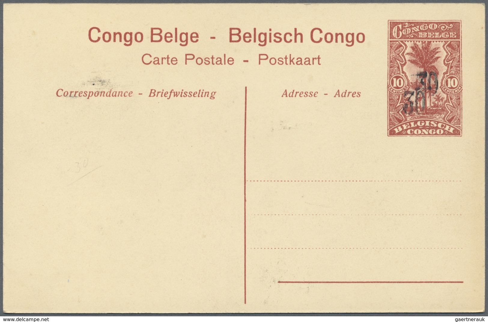 GA Belgisch-Kongo: 1921, Stationery Card 30 On 10c. Red, Lot Of Six Unused Cards Showing Varieties: Shi - Autres & Non Classés