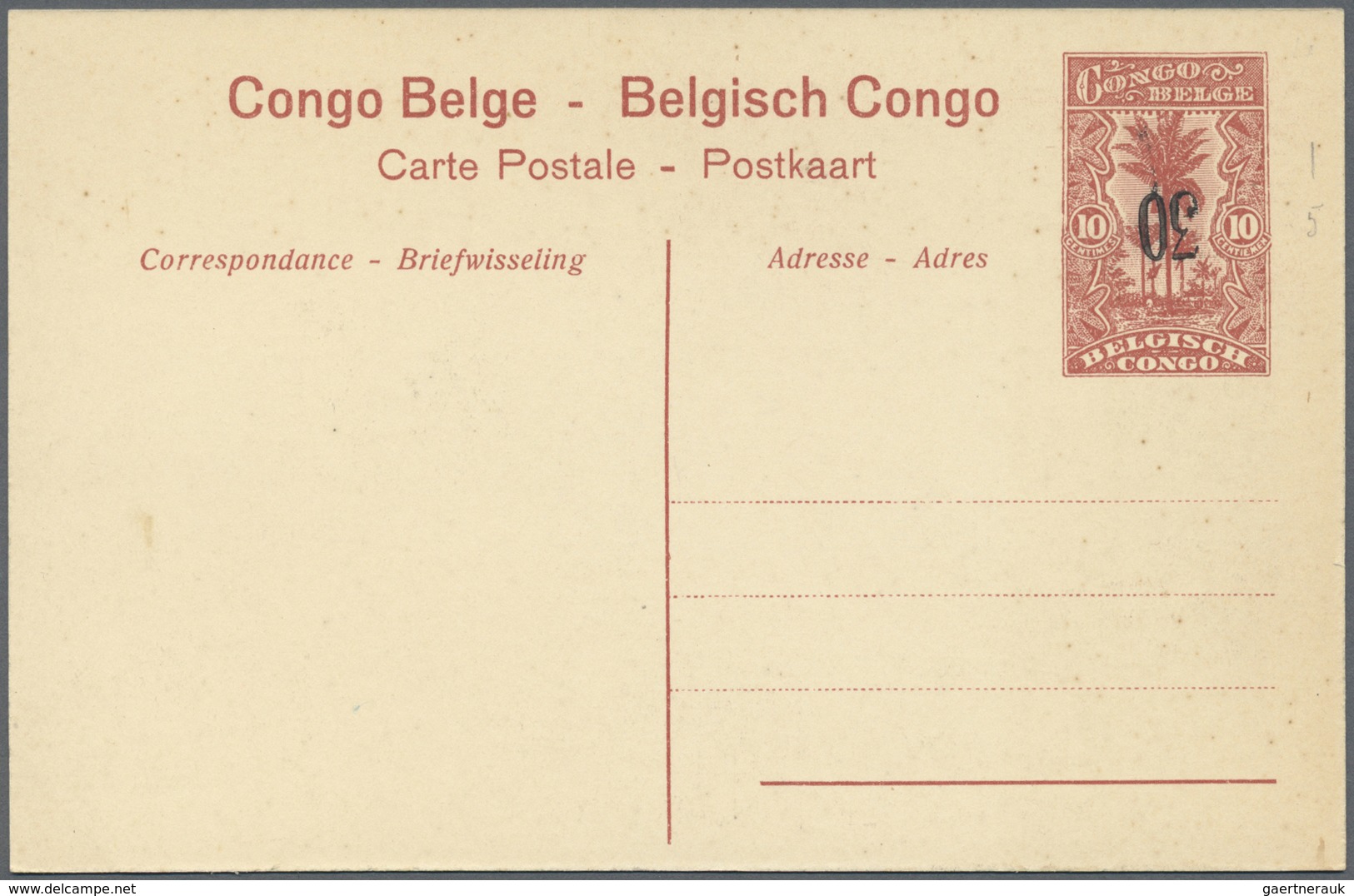 GA Belgisch-Kongo: 1921, Stationery Card 30 On 10c. Red, Lot Of Six Unused Cards Showing Varieties: Shi - Autres & Non Classés