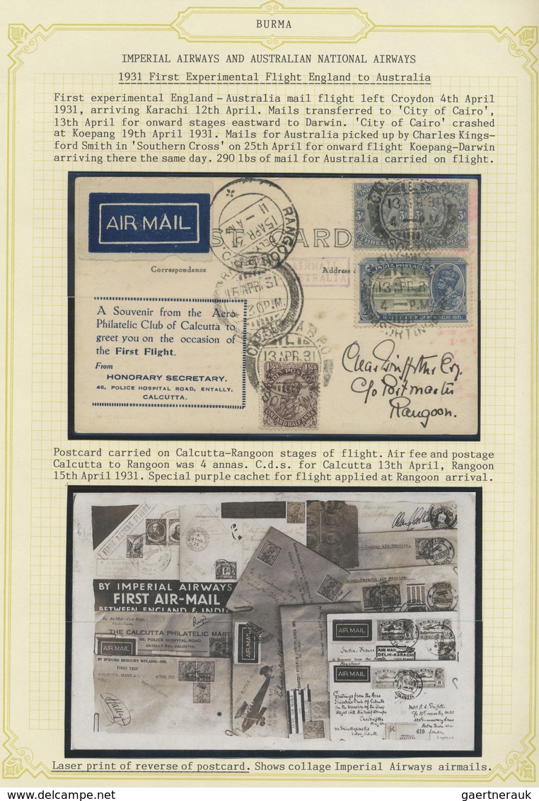 Br Birma / Burma / Myanmar: 1931/1950 (ca): Air Mail Service From An To Burma. Collection Mounted On Al - Myanmar (Birmanie 1948-...)