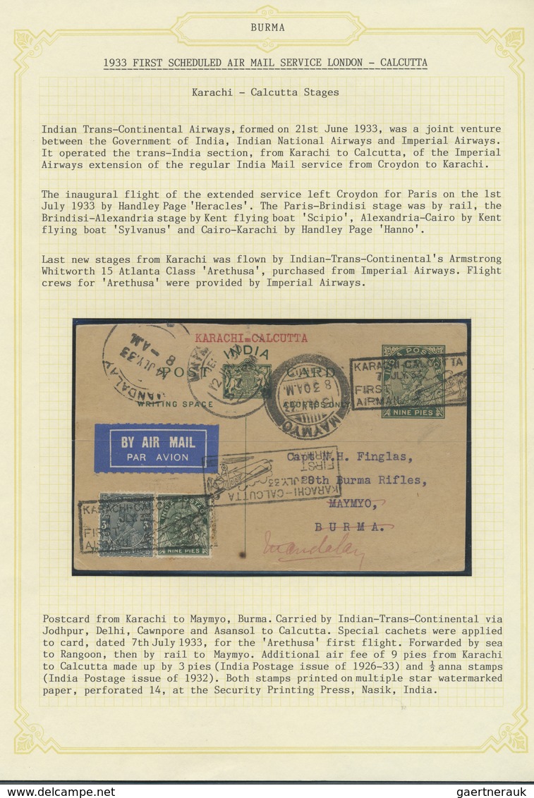 Br Birma / Burma / Myanmar: 1931/1950 (ca): Air Mail Service from an to Burma. Collection mounted on al