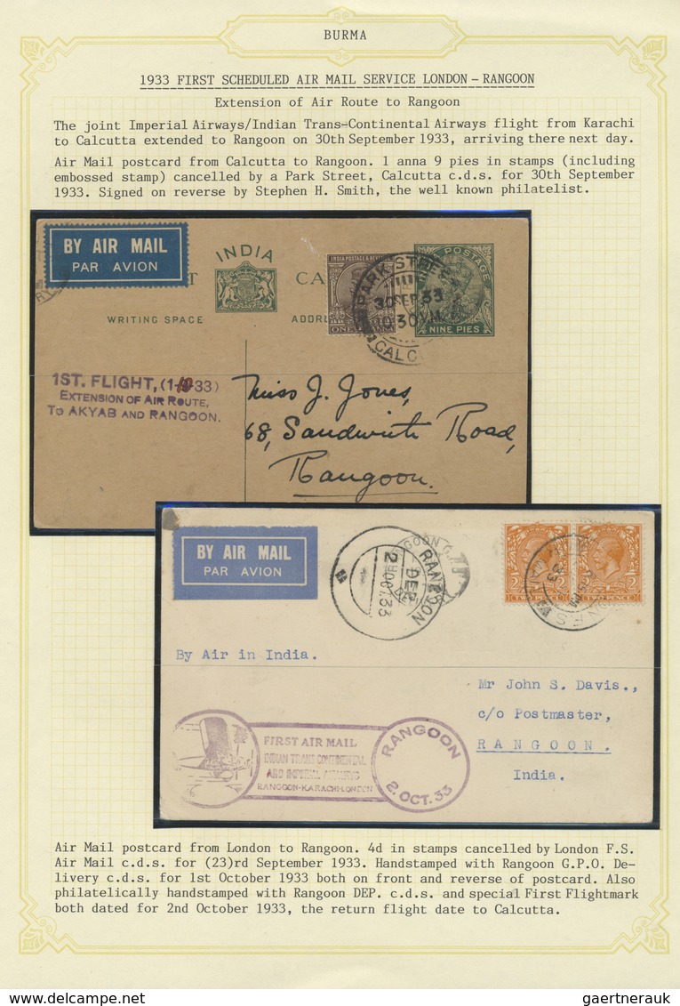 Br Birma / Burma / Myanmar: 1931/1950 (ca): Air Mail Service from an to Burma. Collection mounted on al