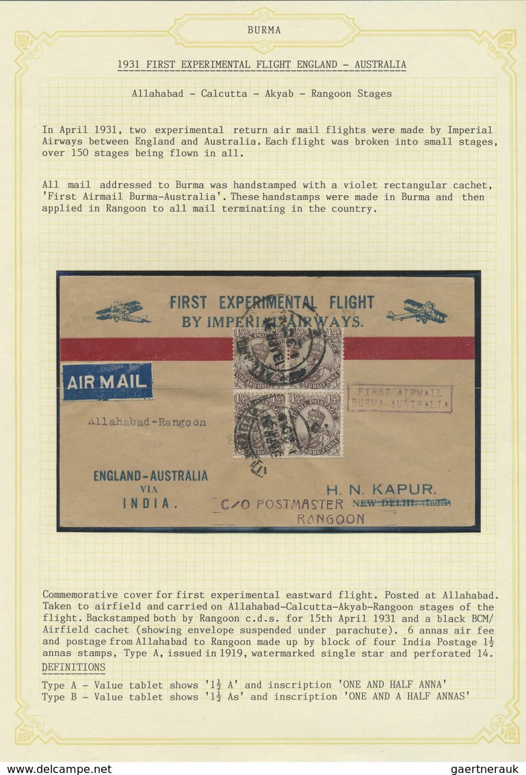 Br Birma / Burma / Myanmar: 1931/1950 (ca): Air Mail Service from an to Burma. Collection mounted on al