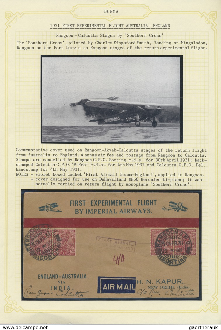 Br Birma / Burma / Myanmar: 1931/1950 (ca): Air Mail Service from an to Burma. Collection mounted on al