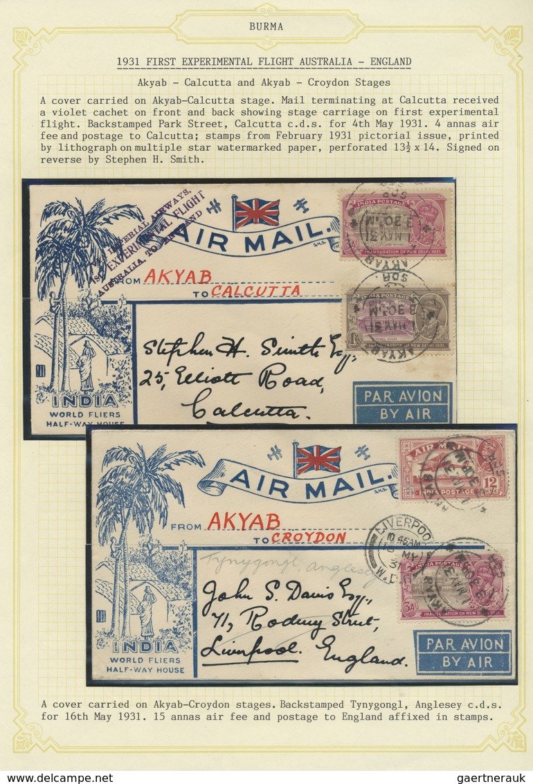 Br Birma / Burma / Myanmar: 1931/1950 (ca): Air Mail Service from an to Burma. Collection mounted on al