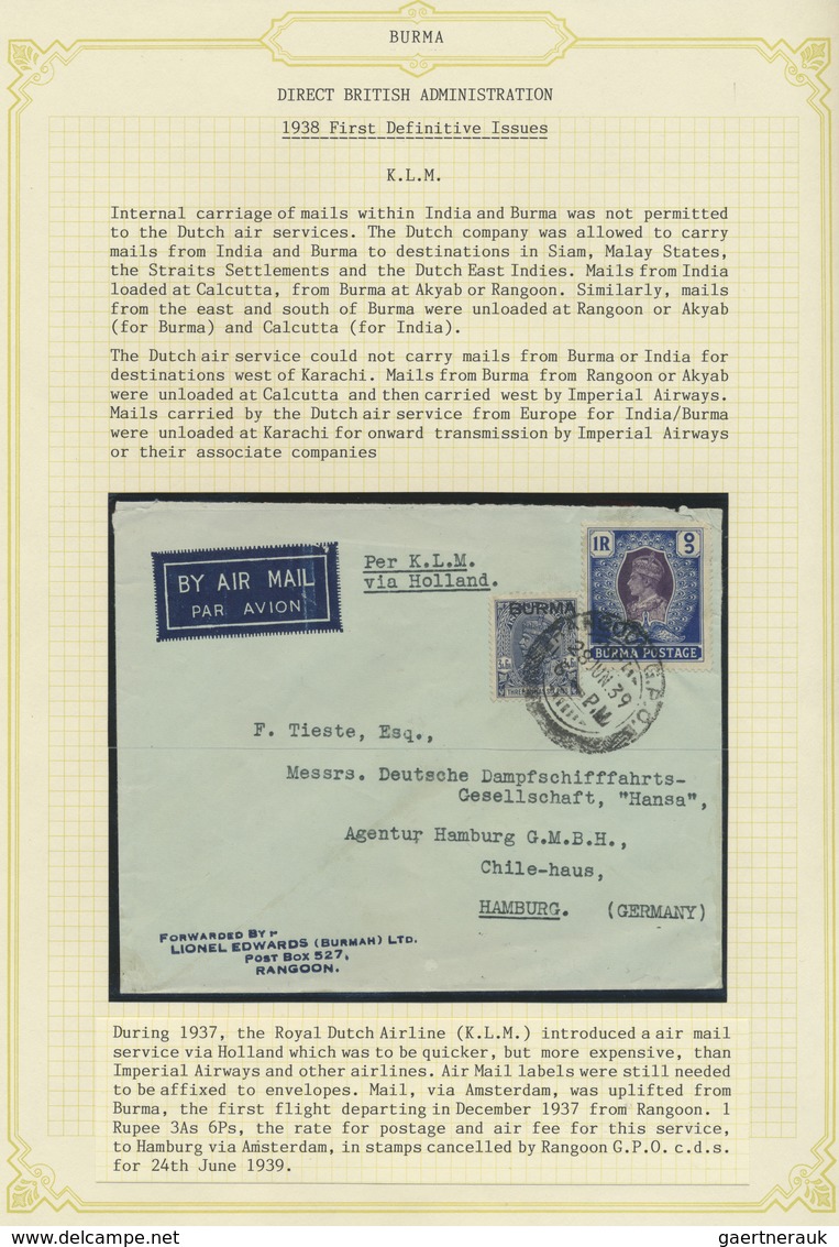 Br Birma / Burma / Myanmar: 1931/1950 (ca): Air Mail Service from an to Burma. Collection mounted on al