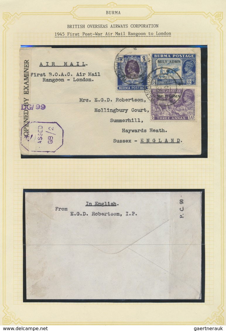 Br Birma / Burma / Myanmar: 1931/1950 (ca): Air Mail Service from an to Burma. Collection mounted on al