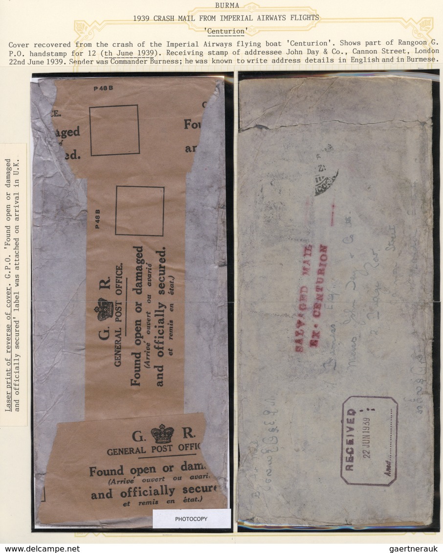 Br Birma / Burma / Myanmar: 1936/1939 + 1954: Seven Covers (including Two Postal Stationaries) Originat - Myanmar (Birmanie 1948-...)