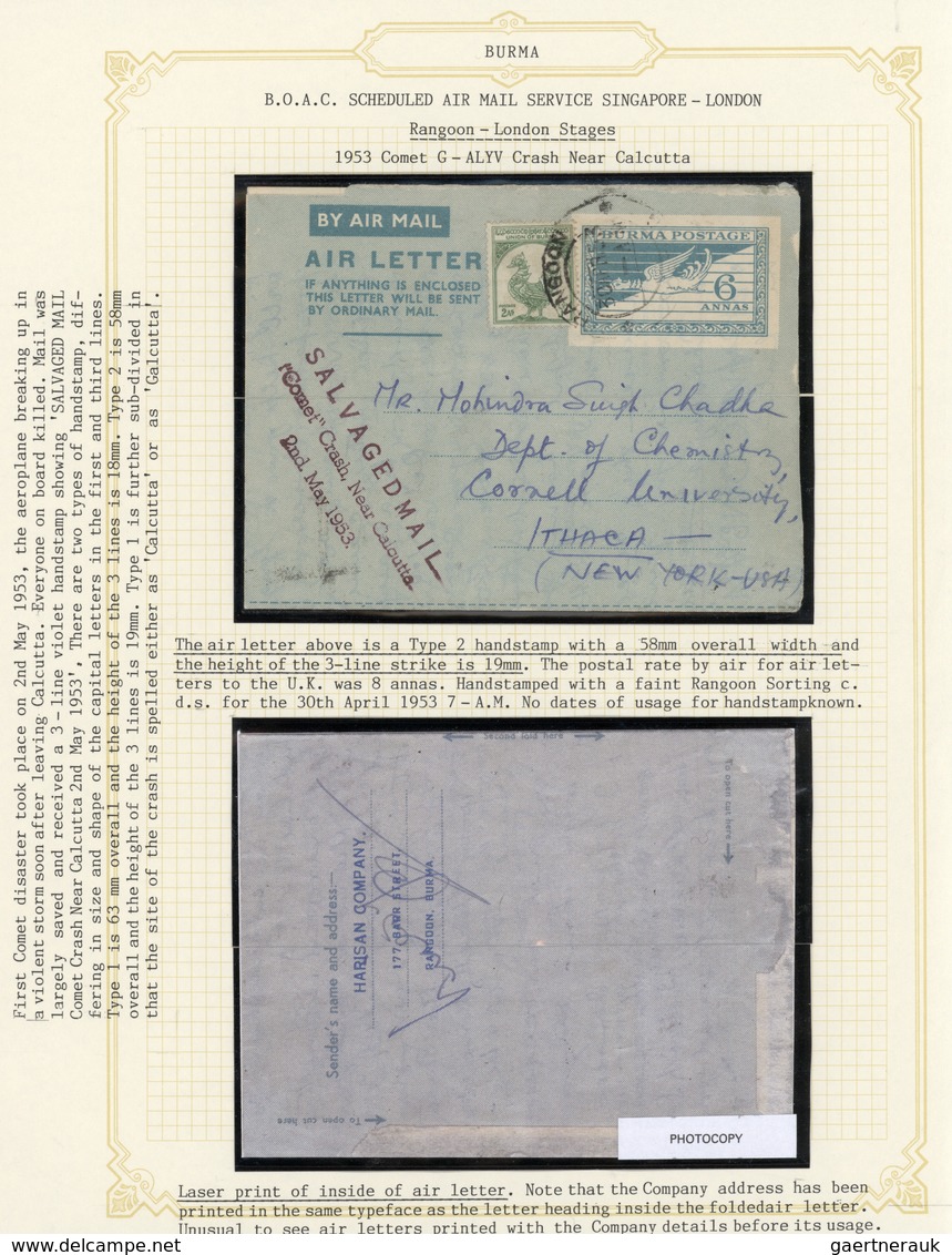Br Birma / Burma / Myanmar: 1936/1939 + 1954: seven covers (including two postal stationaries) originat