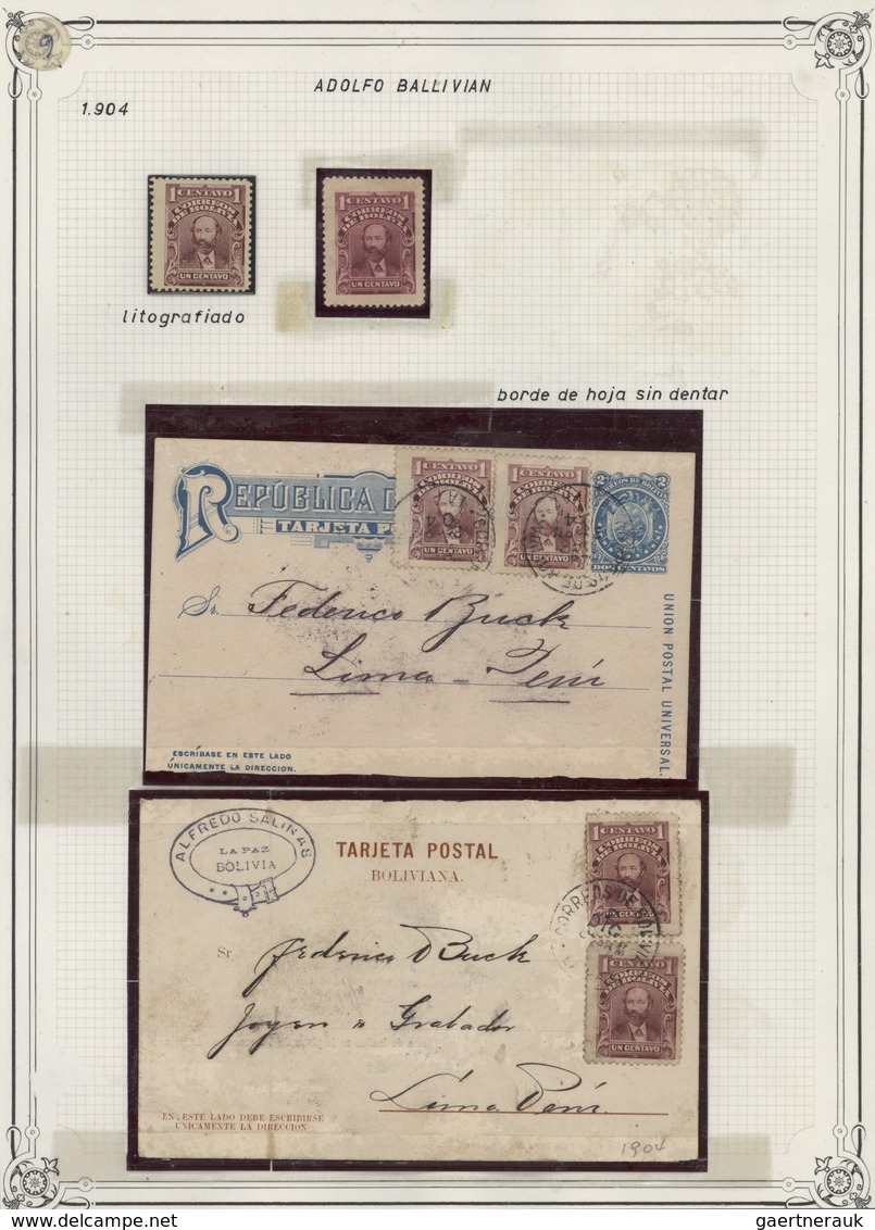 Br/GA Bolivien: 1870/1930 (ca.), Collection Of Apprx. 93 Covers/cards/documents, Arranged On Album Pages, - Bolivie