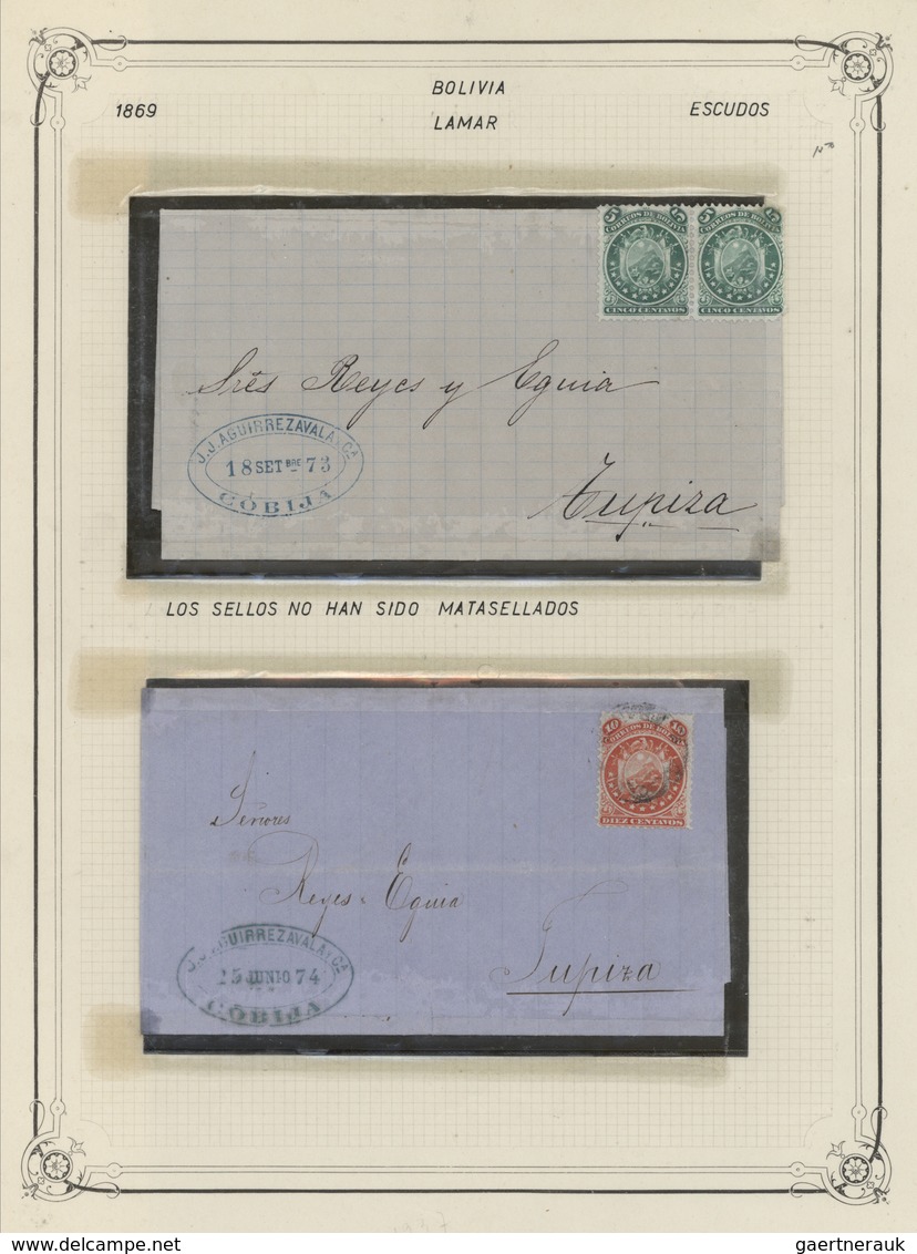 Br/GA Bolivien: 1870/1930 (ca.), Collection Of Apprx. 93 Covers/cards/documents, Arranged On Album Pages, - Bolivië