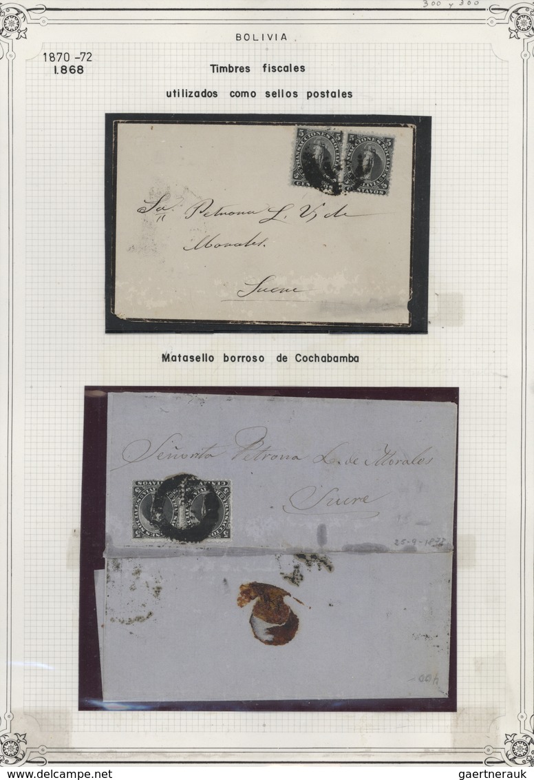 Br/GA Bolivien: 1870/1930 (ca.), collection of apprx. 93 covers/cards/documents, arranged on album pages,