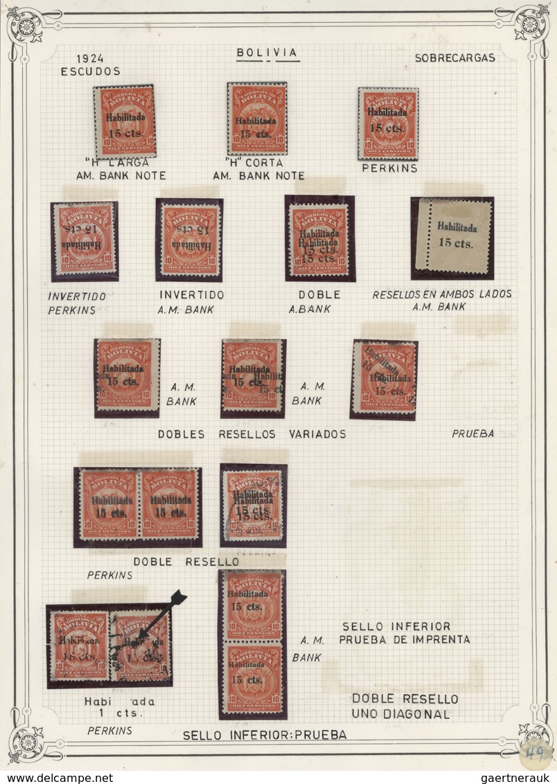 **/*/O/(*)/Br Bolivien: 1909/1957, VARIETIES/SPECIALITIES, Collection Of Apprx. 470 Stamps On Album Pages, Showing - Bolivie