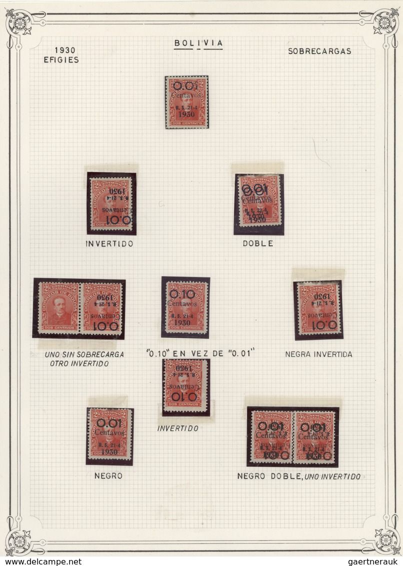 **/*/O/(*)/Br Bolivien: 1909/1957, VARIETIES/SPECIALITIES, Collection Of Apprx. 470 Stamps On Album Pages, Showing - Bolivie