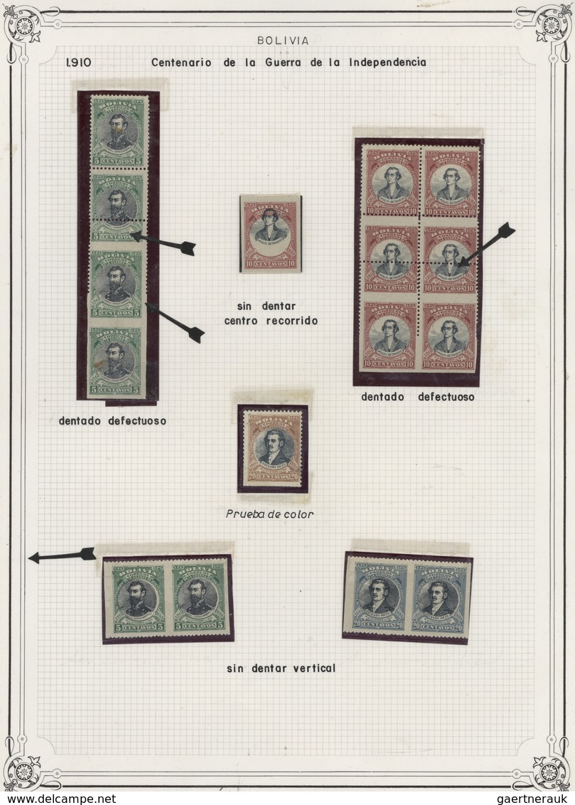 **/*/O/(*)/Br Bolivien: 1909/1957, VARIETIES/SPECIALITIES, Collection Of Apprx. 470 Stamps On Album Pages, Showing - Bolivie