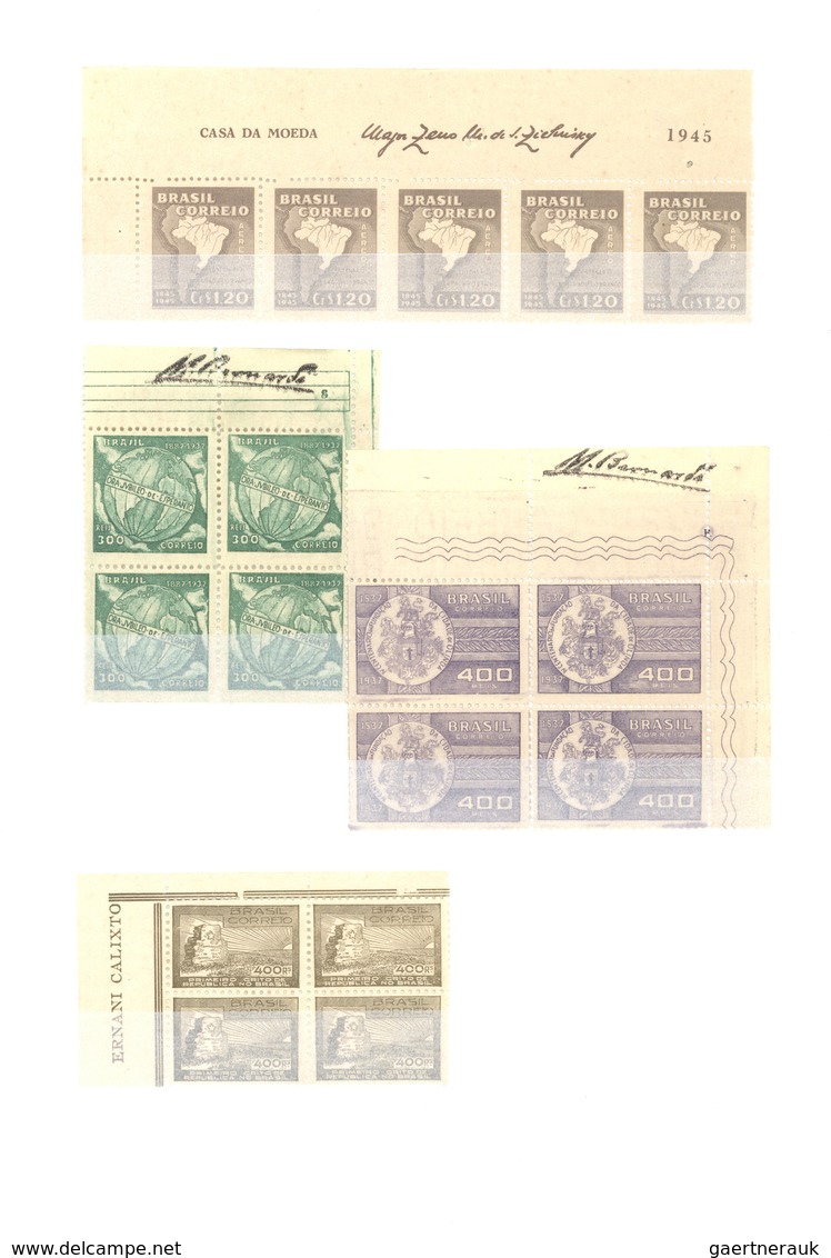 **/* Brasilien: 1919/1958, MARGIN IMPRINTS, Splendid Mint Collection Of 225 Units Up To Blocks Of 70, Sho - Autres & Non Classés