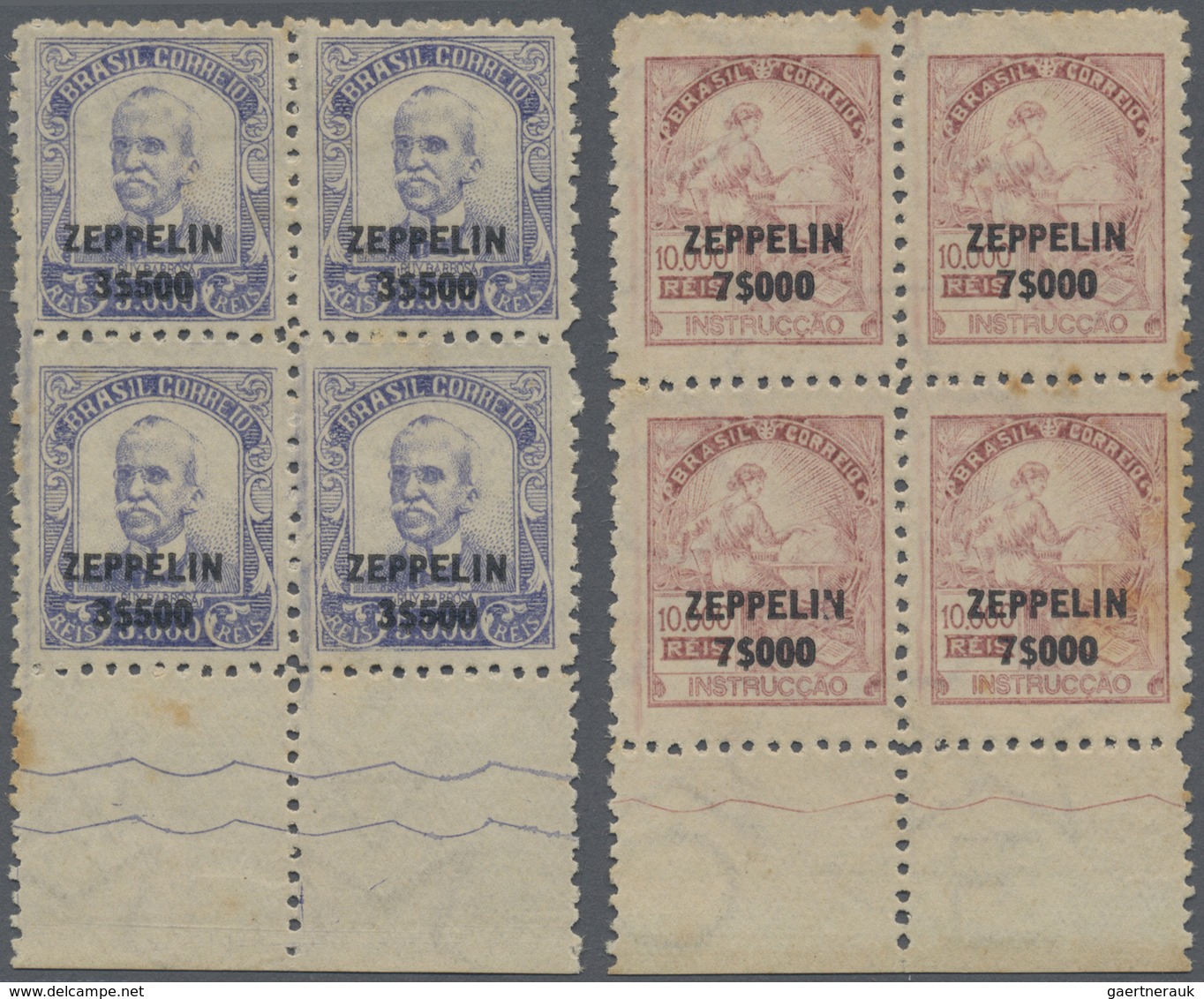 (*)/** Brasilien: 1930/1932, Zeppelin Airmail Stamps, Group Of Three Block Of Four: RHM Nos. Z-2, Z-12, Z-1 - Autres & Non Classés