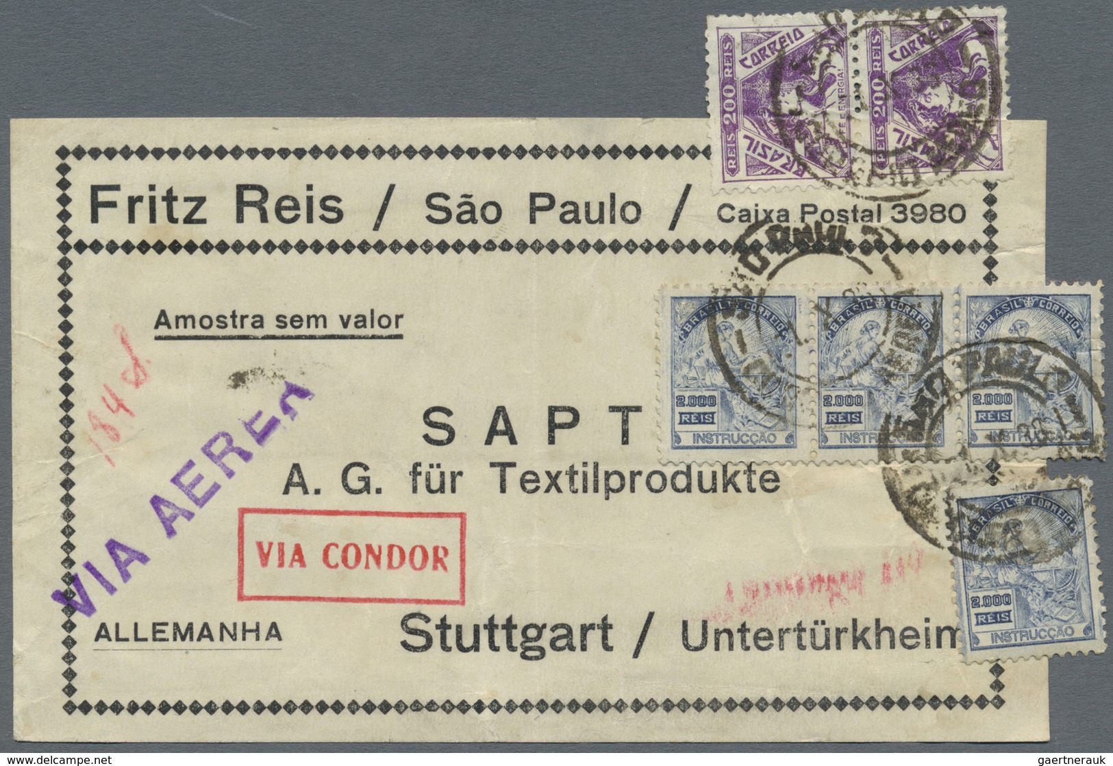 Br/Brfst Brasilien: 1937/39, Lot mit 34 Belegen , alle mit Luftpost nach Europa, meist durch Condor mit hochf