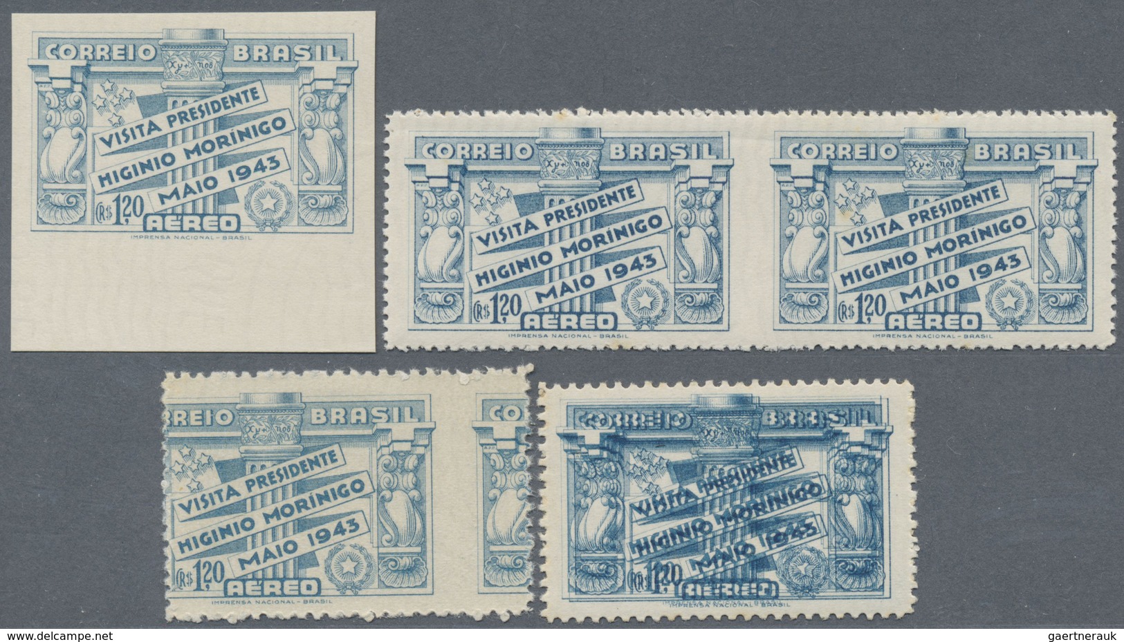 **/*/O Brasilien: 1943, President's Visit, Mainly Mint Lot Of 14 Stamps, Comprising Imperf., Pairs Imperf. - Autres & Non Classés