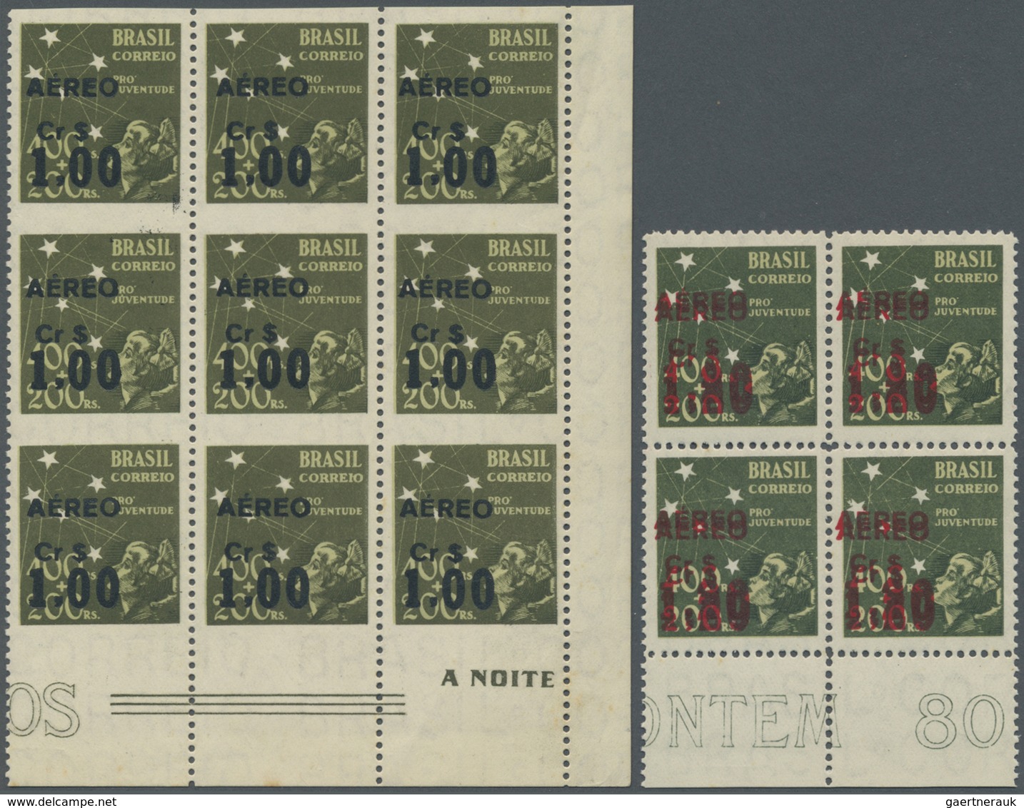 ** Brasilien: 1944, Airmail Overprints, Group Of 38 Stamps Within Six Units, All Of Them Showing Variet - Autres & Non Classés