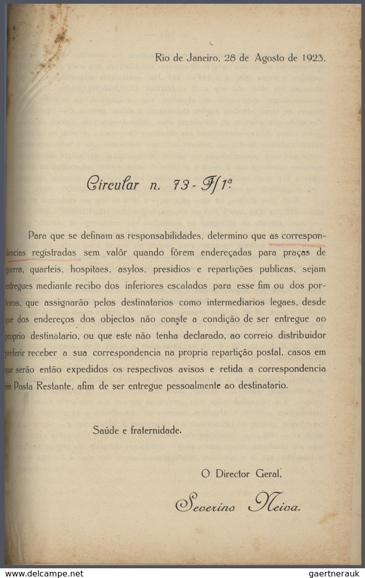 Brasilien - Besonderheiten: 1922/1932, Alfredo De Souza Barros: "Legislacao Postal 1922", Complete B - Autres & Non Classés