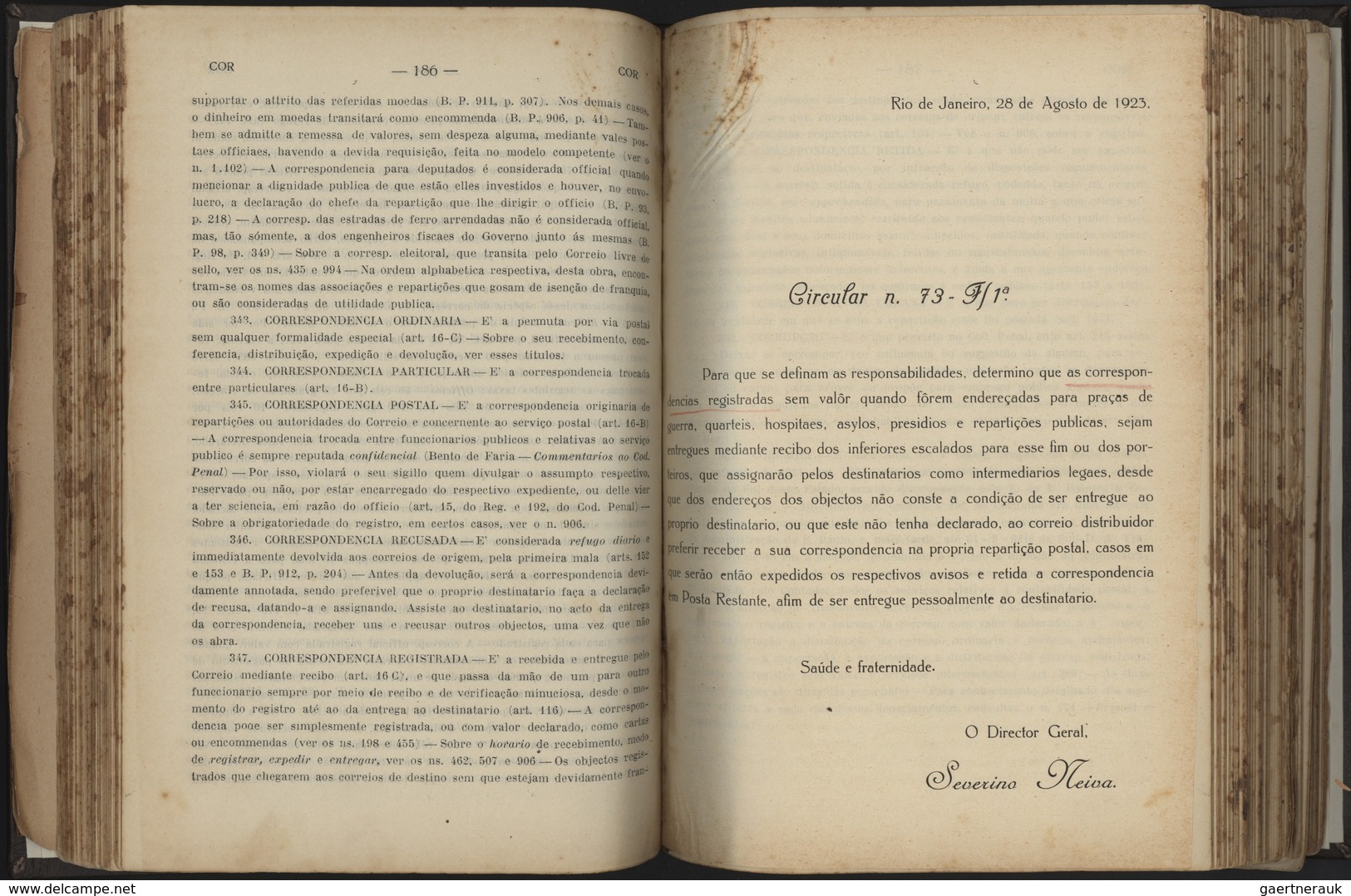 Brasilien - Besonderheiten: 1922/1932, Alfredo De Souza Barros: "Legislacao Postal 1922", Complete B - Autres & Non Classés