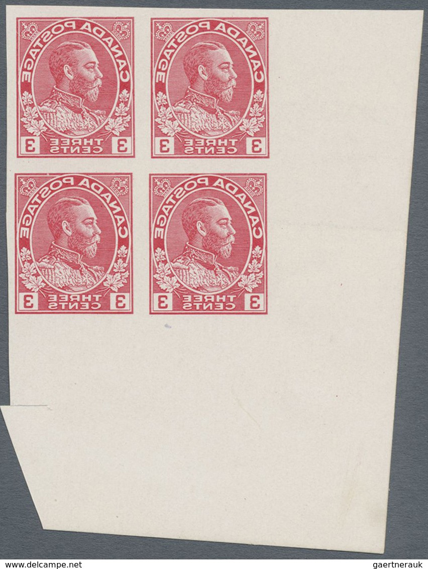 (*) Canada: 1911/1920's: KGV. 3c. Imperforated Reprints As Plate, Colour And Machine Trials And Proofs, - Autres & Non Classés