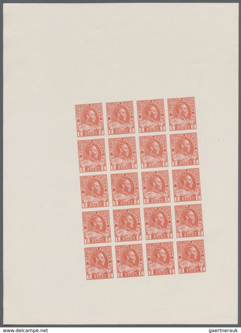 (*) Canada: 1911/1920's: KGV. 3c. imperforated reprints as plate, colour and machine trials and proofs,