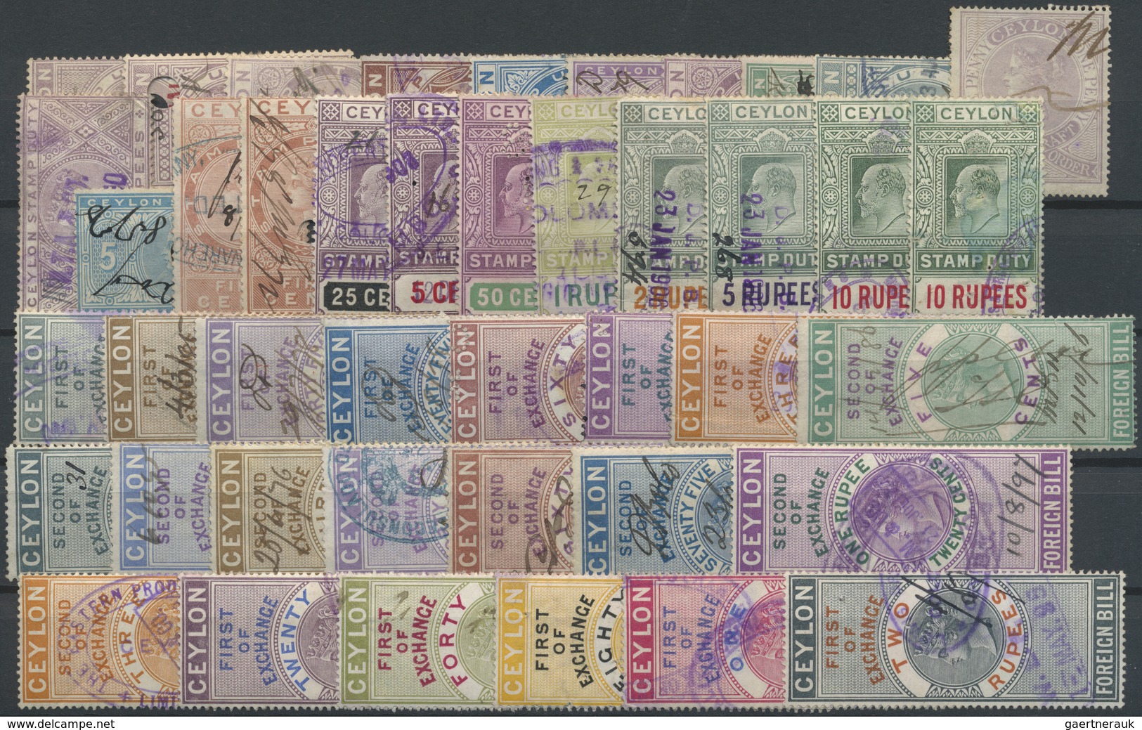 O Ceylon / Sri Lanka: 1875/1905 (ca.), Reichhaltige Partie Der Stempelmarken/Revenue, Es Wurde Spezial - Sri Lanka (Ceylon) (1948-...)