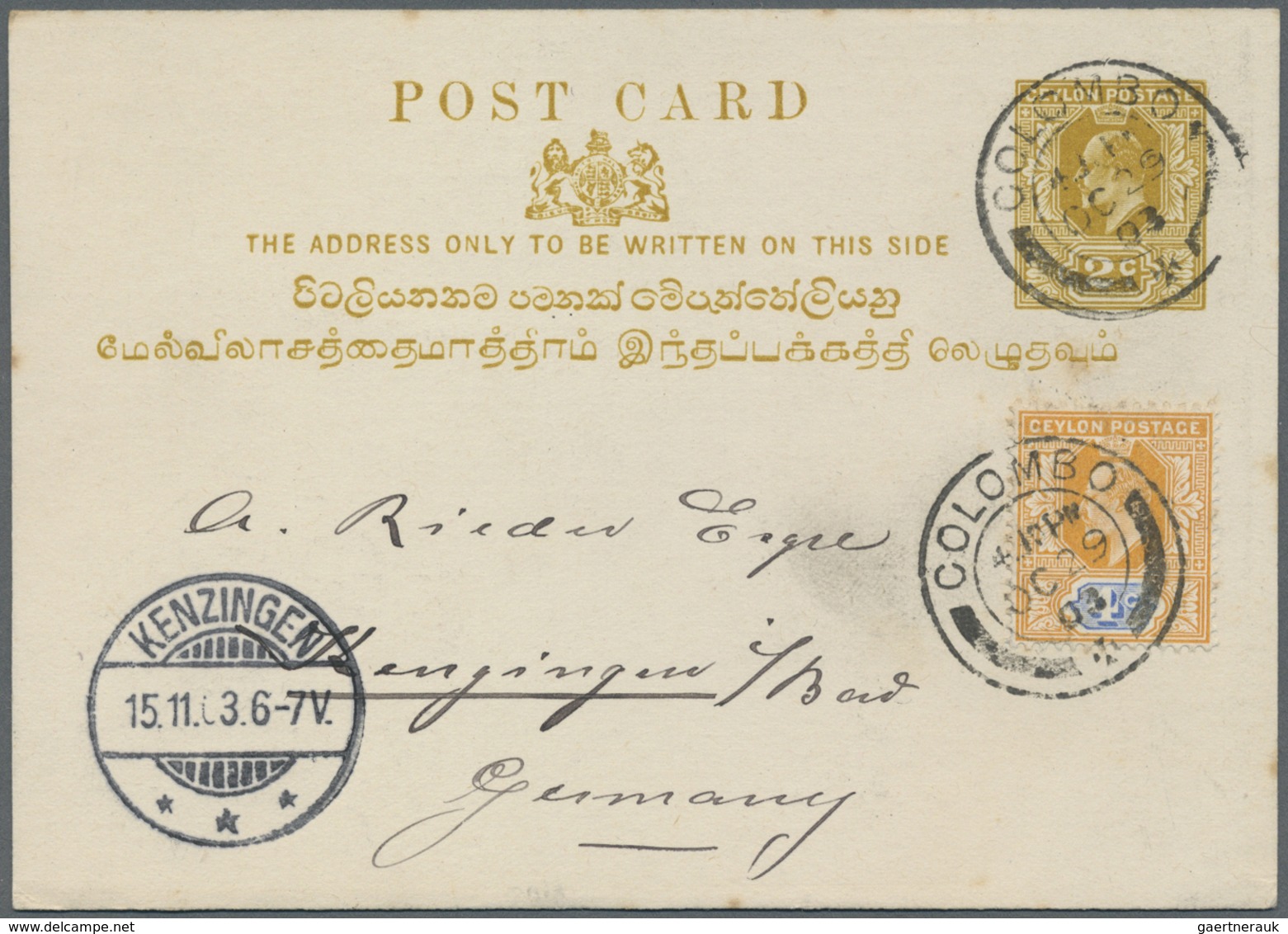 GA/Br Ceylon / Sri Lanka: 1903/1904, five stationeries, each with additional franking and one picture card