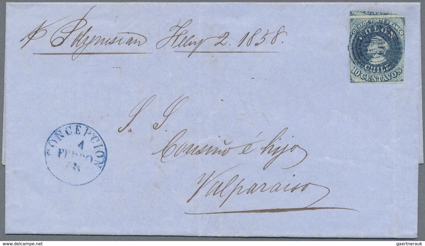 Br Chile: 1858/1876, Five Letters Including One Front Franked With Imperforated 5 And 10 C. And Prefora - Chili