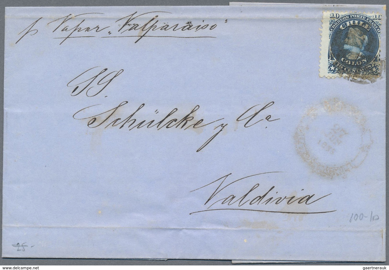 Br Chile: 1858/1876, Five Letters Including One Front Franked With Imperforated 5 And 10 C. And Prefora - Chili