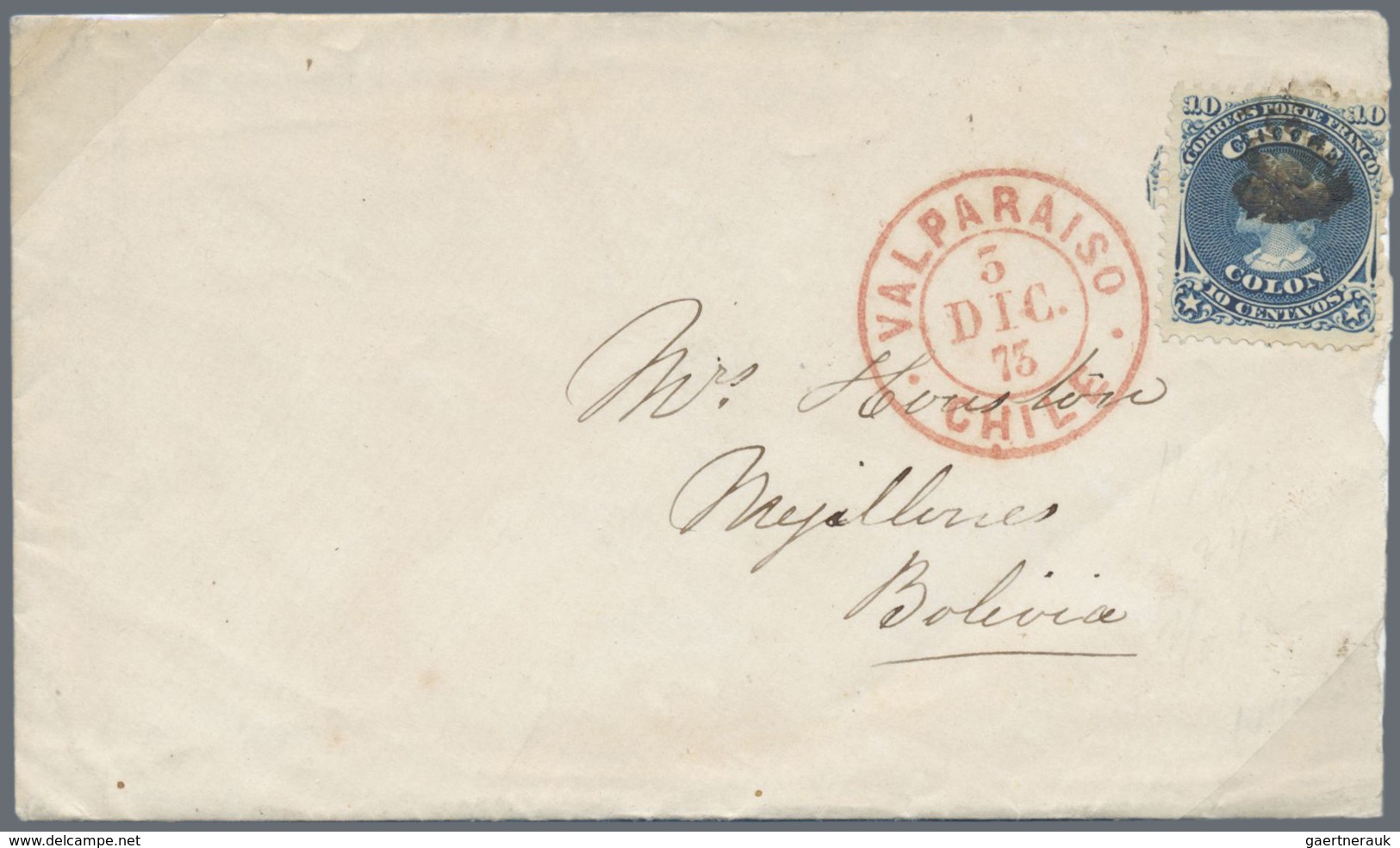 Br Chile: 1858/1876, Five Letters Including One Front Franked With Imperforated 5 And 10 C. And Prefora - Chili