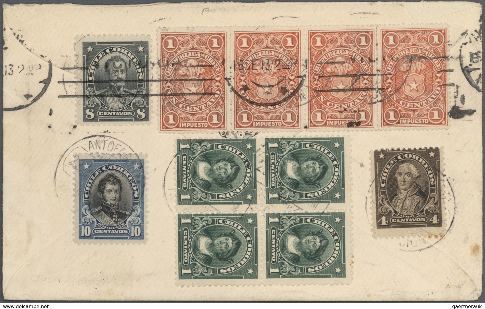 Br/GA Chile: 1891/1913, FISCALS POSTALLY USED, collection of 34 covers/stationeries bearing fiscals stamps