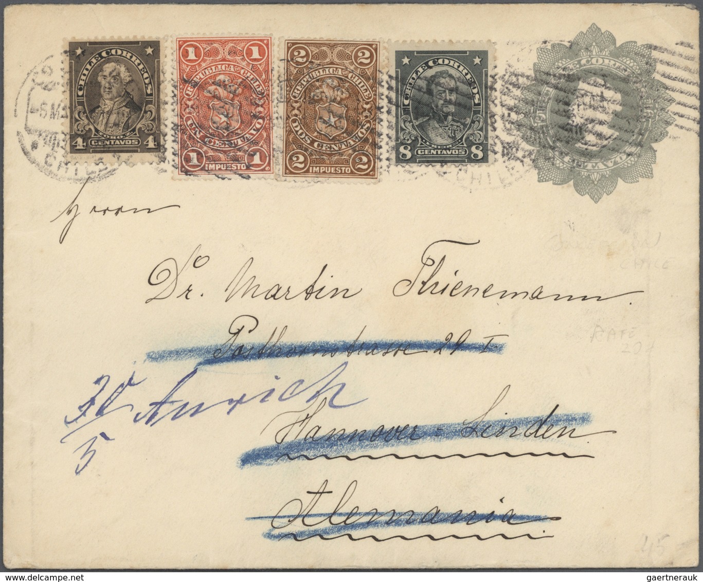 Br/GA Chile: 1891/1913, FISCALS POSTALLY USED, collection of 34 covers/stationeries bearing fiscals stamps