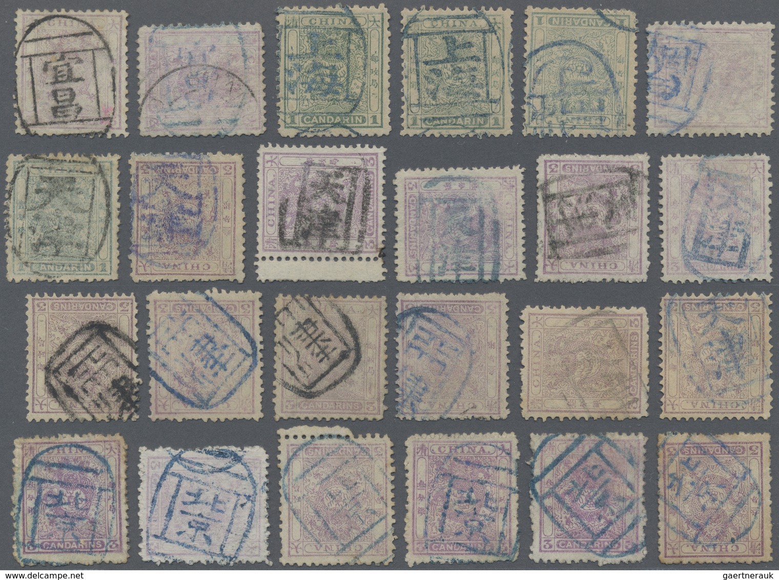 O/ China: 1885/88, Small Dragon (36 Inc. Pairs X3) Mostly 3 Ca. All With Readable And Mostly Full Strik - Autres & Non Classés