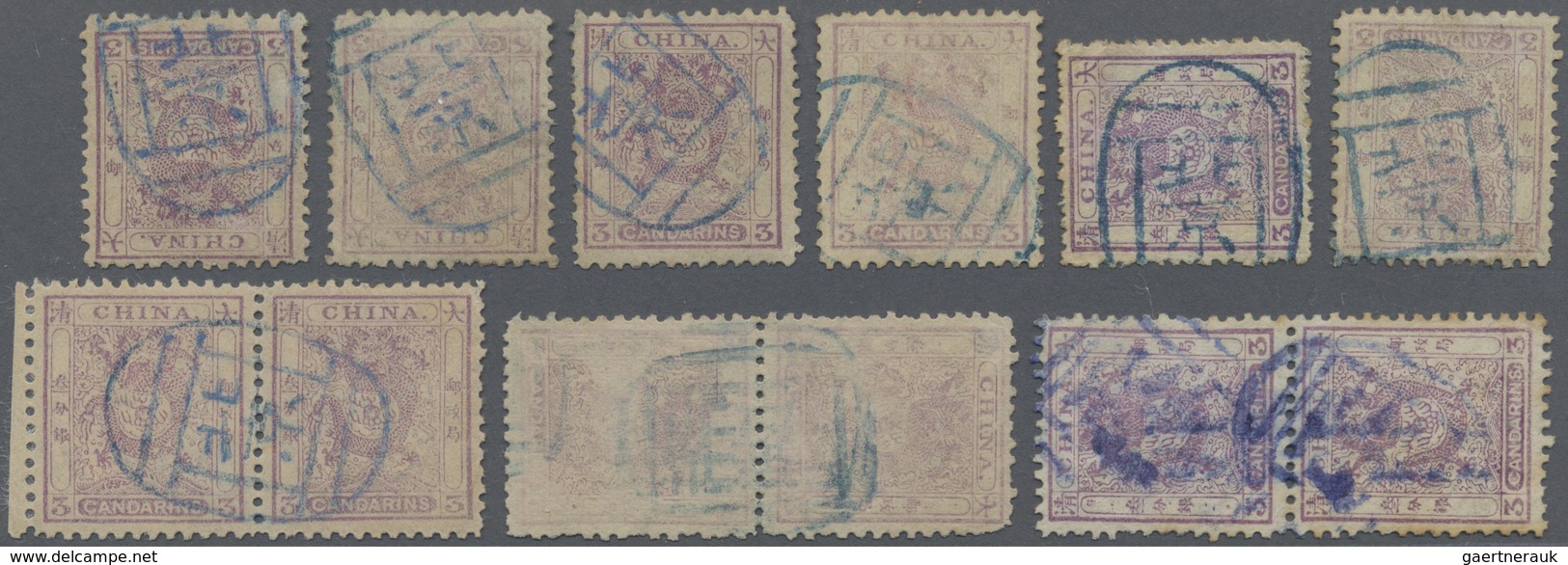 O/ China: 1885/88, Small Dragon (36 Inc. Pairs X3) Mostly 3 Ca. All With Readable And Mostly Full Strik - Autres & Non Classés