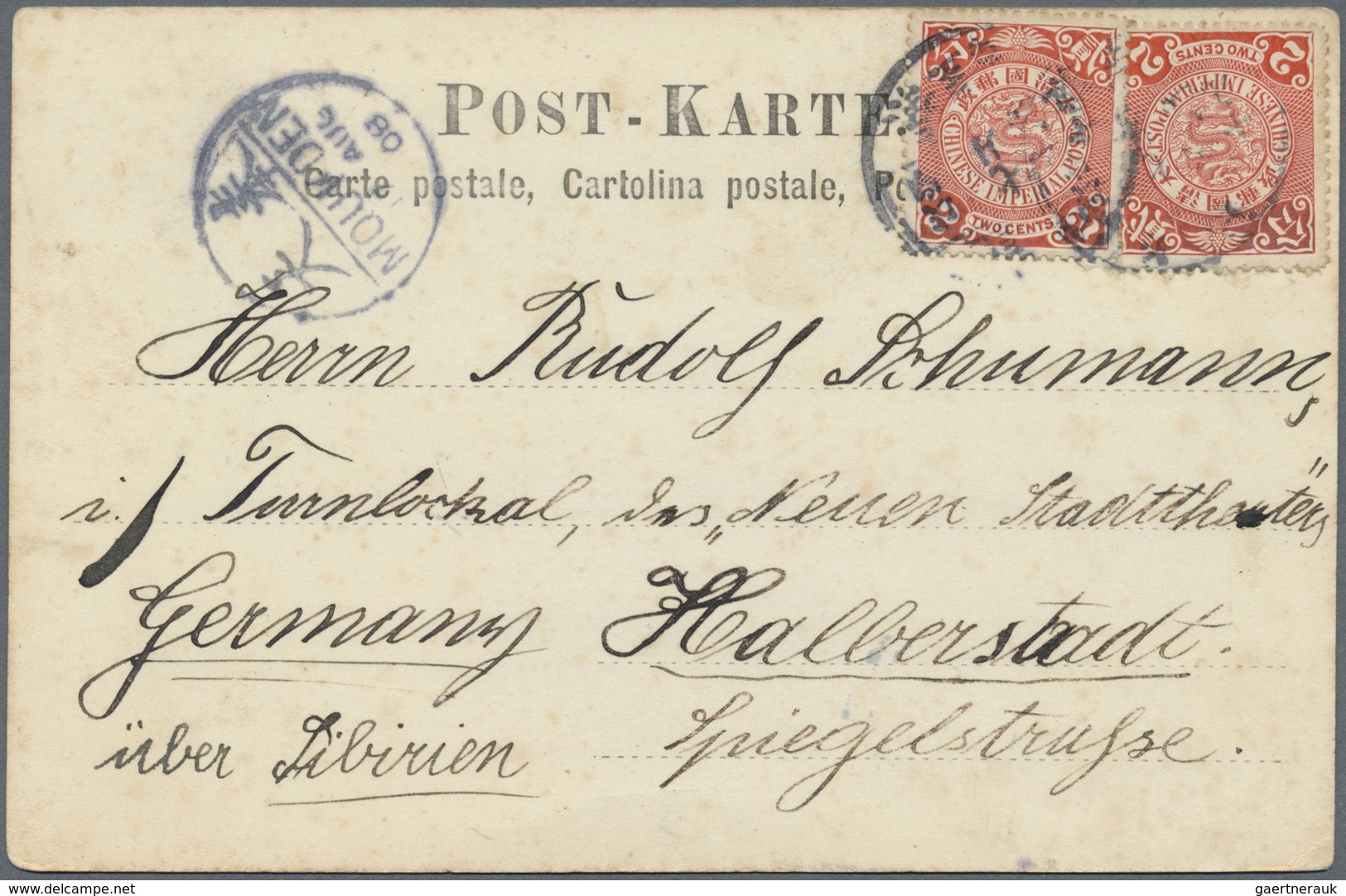 /Br/O China: 1898/1923 (ca.), Used Ppc (7) And HK Name Card Size Envelope Marked "T" Used To Germany, Shan - Autres & Non Classés