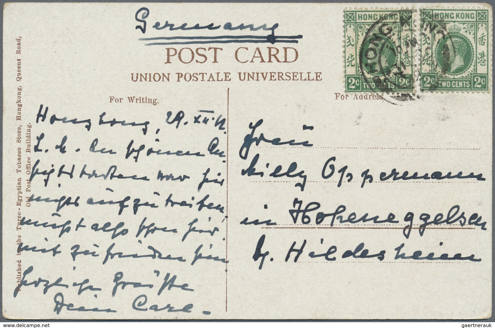 /Br/O China: 1898/1923 (ca.), used ppc (7) and HK name card size envelope marked "T" used to Germany, Shan