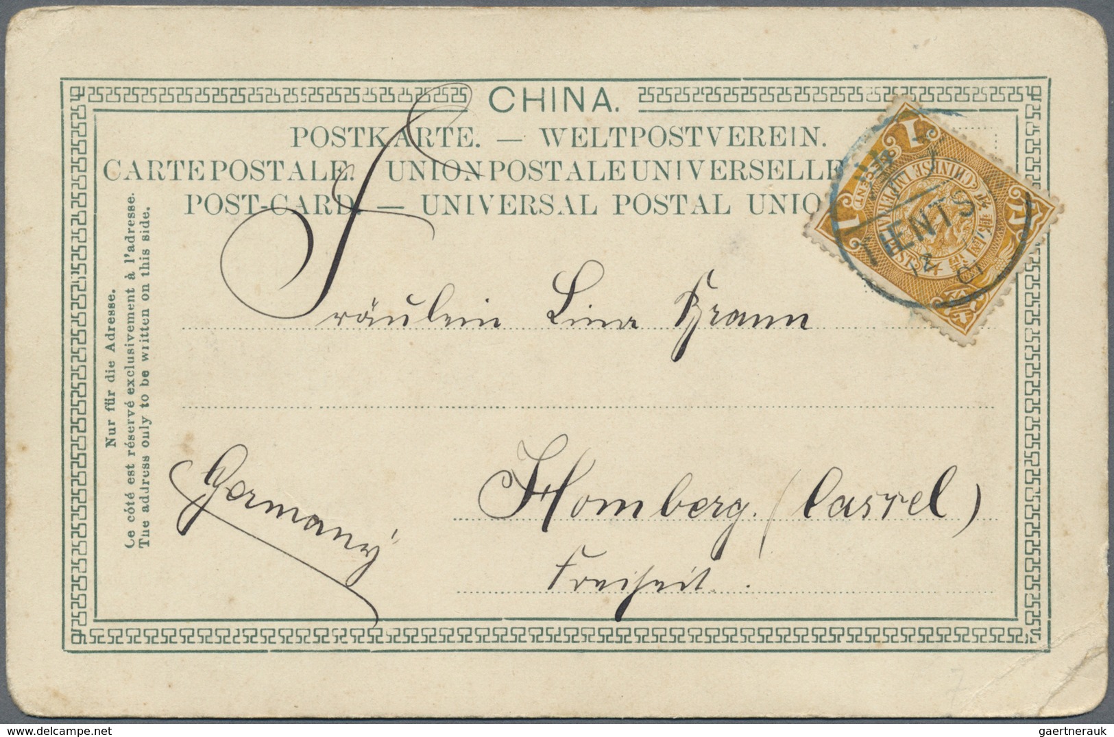 /Br/O China: 1898/1923 (ca.), used ppc (7) and HK name card size envelope marked "T" used to Germany, Shan