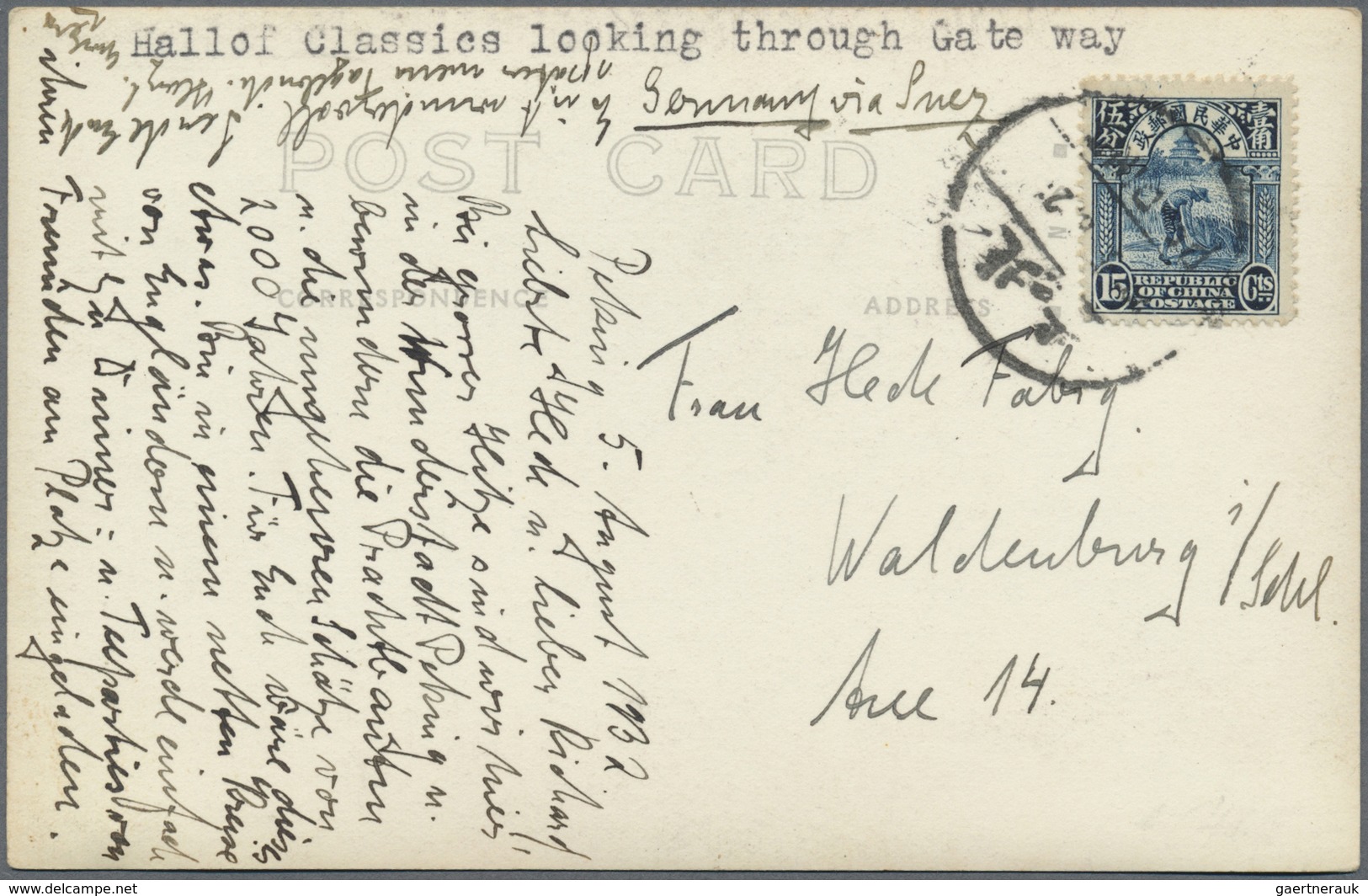 /Br/O China: 1898/1923 (ca.), used ppc (7) and HK name card size envelope marked "T" used to Germany, Shan