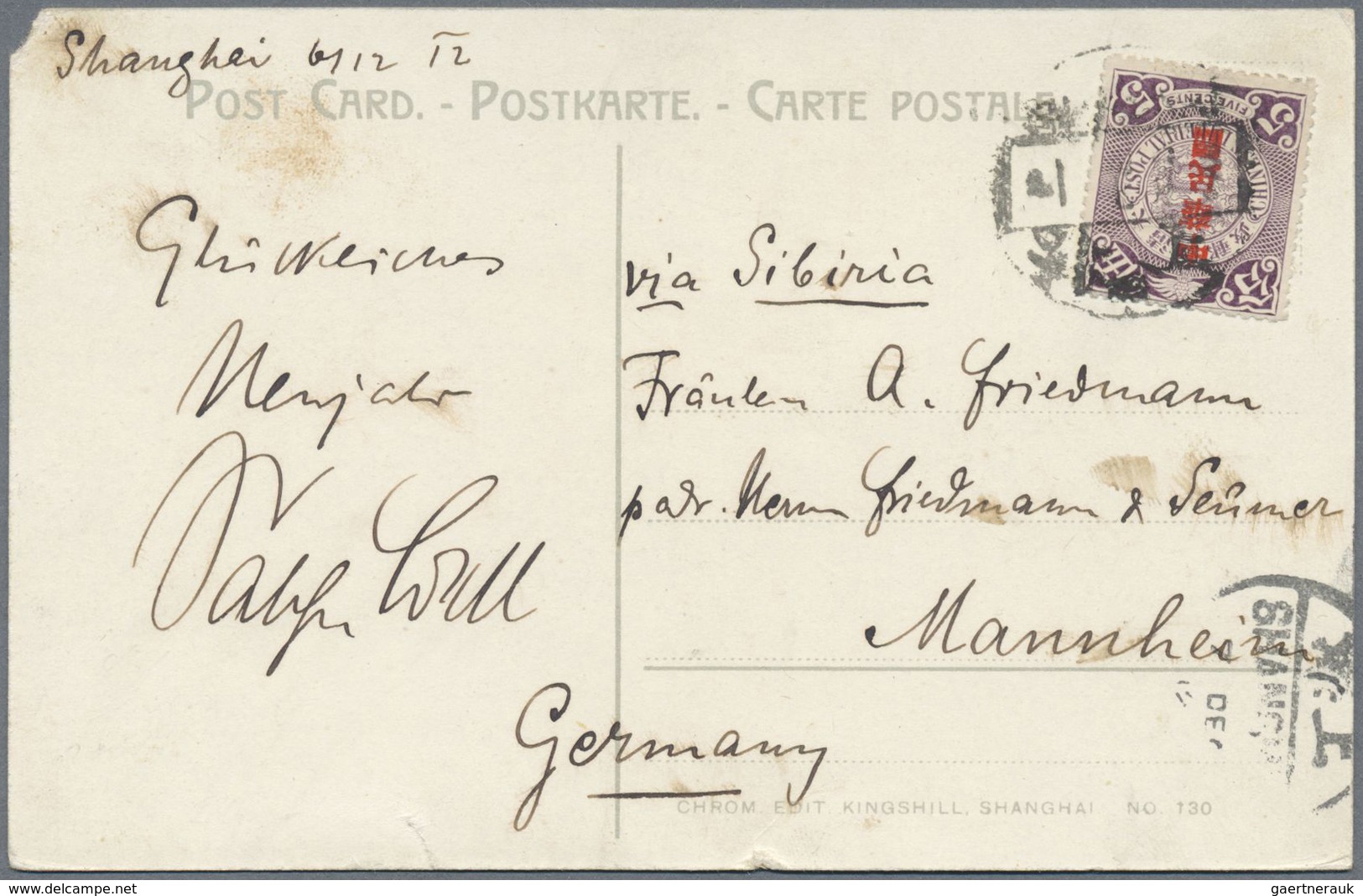 Br/ China: 1898/1912, Coiling Dragons On Covers (5), Ppc (5) Used To Germany Or China Inland; Also 1912 - Autres & Non Classés