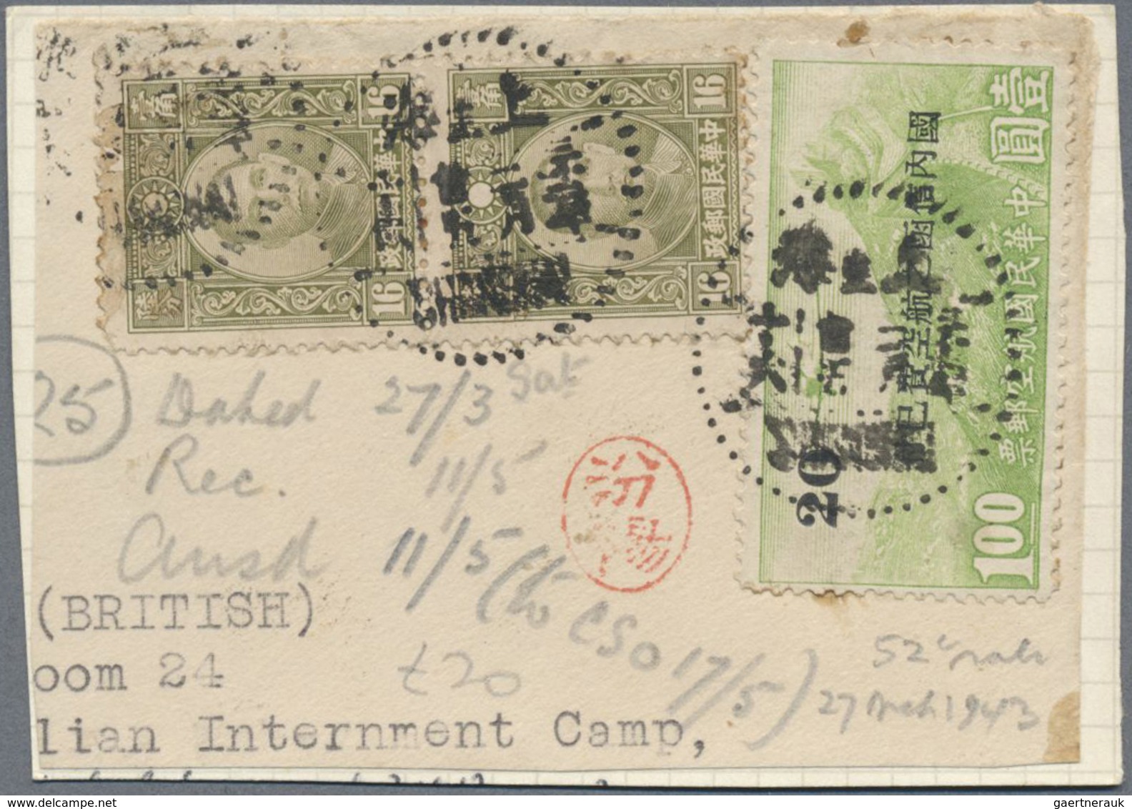 Br/Brfst China: 1902/42, covers (11), ppc (6, two real used, otherwise cto viewside) and two pieces. Inc. 194