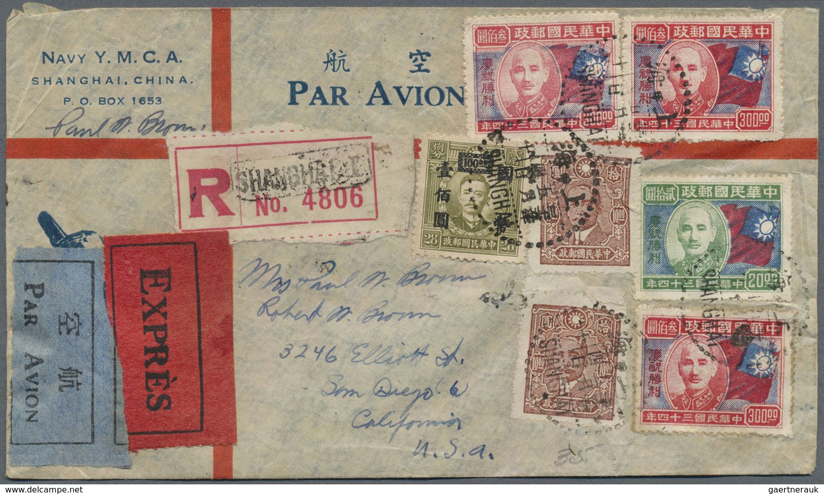 Br/O/ China: 1946/48 (ca.), Covers To Foreign (7) Inc. R-express To USA; Also 1932/48 Used In Bag Inc. Lar - Autres & Non Classés